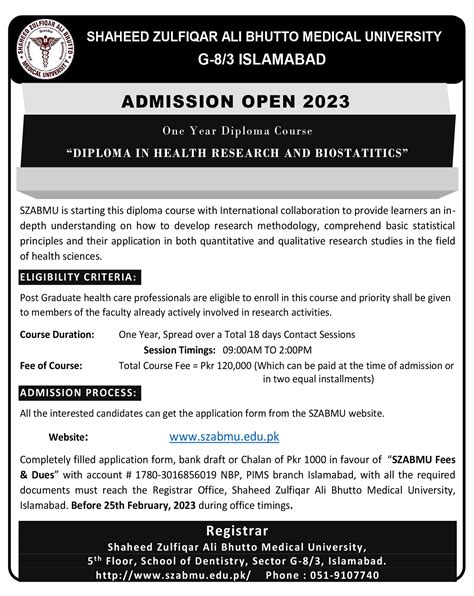 Admission Notice One Year Diploma Course In Health Research And