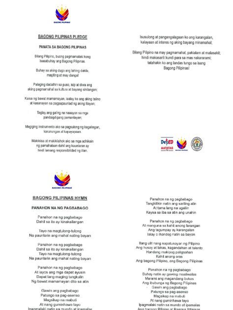 Bagong Pilipinas Pledge Hymn Lyrics Pdf