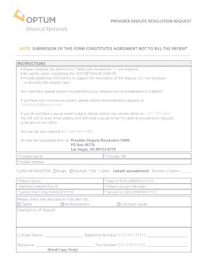 Fillable Online Provider Dispute Resolution Request Form Optum