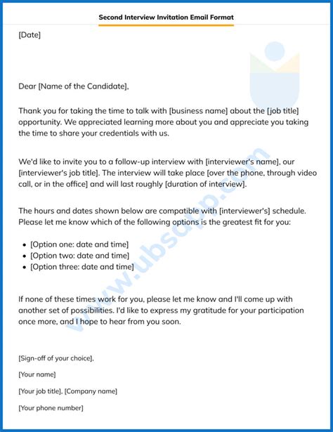 Second Interview Invitation Email Format Meaning Template Examples