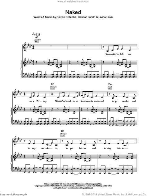 Leona Lewis Naked Sheet Music For Voice Piano Or Guitar Pdf