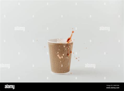 Paper Cup With Hot Drink With Splash White Background Coffee Latte Cappuccino Cocoa
