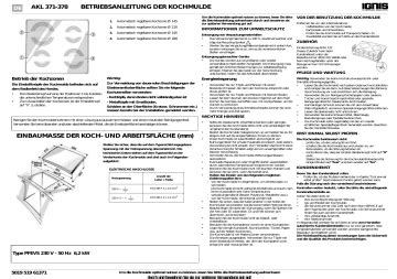 Ignis AKL 378 01 WH Hob Programmdiagramm Manualzz