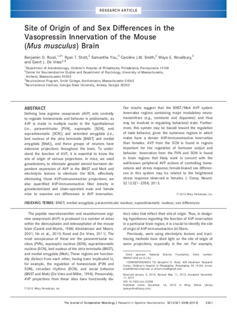 Pdf Site Of Origin Of And Sex Differences In The Vasopressin Innervation Of The Mouse Mus