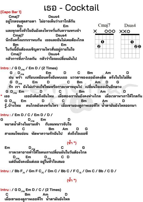 คอร์ดเพลง เธอ Cocktail คอร์ดเพลงง่ายๆ ในปี 2023 เพลงกีตาร์ คอร์ด