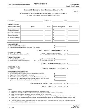 Fillable Online Fillable Online Exhibit H Sample Cost Proposal