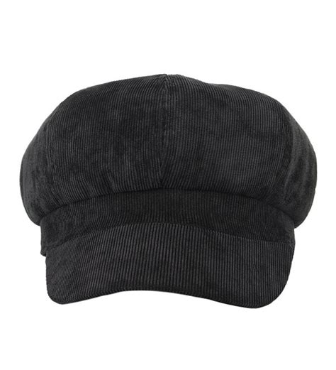 Women Corduroy Panel Newsboy Cabbie Cap Peaked Beret Hat Black