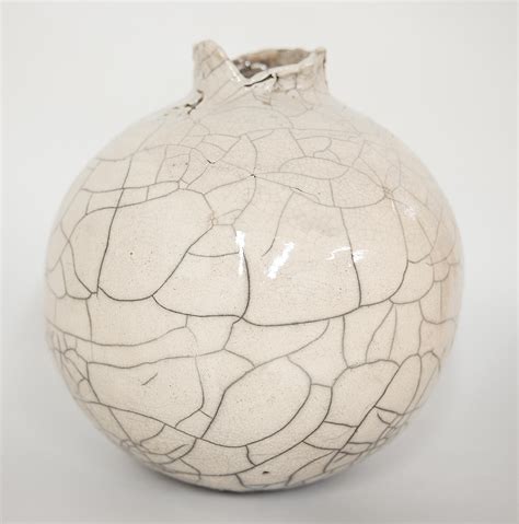 Raku White Crackle Moon Vase Handmade For Sale At Stdibs