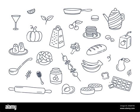 Food And Kitchenware Doodles Vector Set Of Isolated Elements Cooking