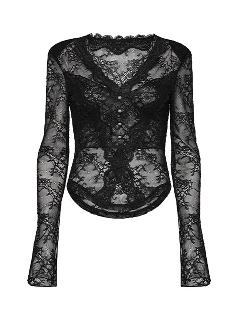 Sexy Black Three Dimensional Lace Hook V Neck Gothic Style Sexy Waist