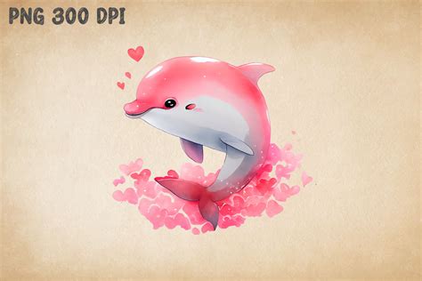 Cute Dolphin Pink Heart Valentine By Mulew Art | TheHungryJPEG