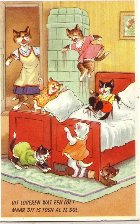 Pc Poezen Uit Logeren 1959 Cats Illustration Vintage Cat Cats And