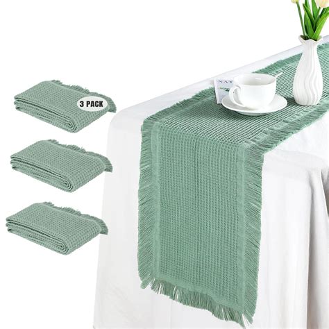 Pack Sage Green Table Runners X Waffle Weave Boho Table