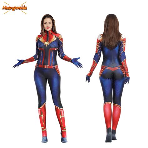 3D Captain Marvel Cosplay Costume Women Carnival Superhero Costumes ...