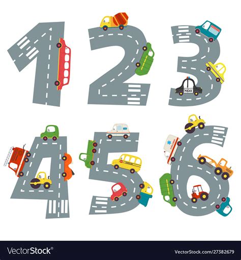 Set numbers with number cars from 1 to 6 Vector Image