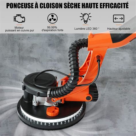 COSTWAY Ponceuse Girafe Murale 750W Ø 225mm Aluminium 6 Vitesses