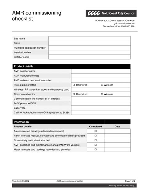 Fillable Online Goldcoast Qld Gov AMR Commissioning Fax Email Print