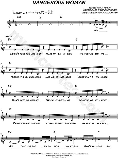 Ariana Grande Dangerous Woman Sheet Music Leadsheet In E Minor