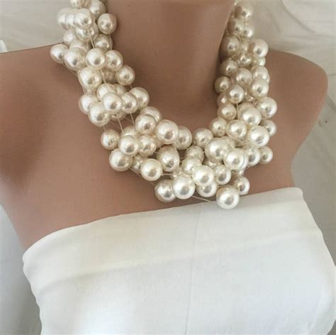 Handmade Layered Brides Statement Pearl Necklace Weddings Pearl Choker