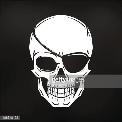 Pirate Evil Skull Vector Jolly Roger With Eyepatch Template Stock