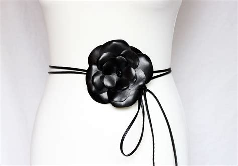 Black Flower Leather Belt Red or Black Corsage Belt Genuine Lamb Skin ...