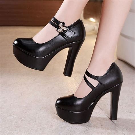 Punklens Buckle Block Heels Leather Pumps Women Platform Shoes 2022 High Heels Shoes Elegant ...