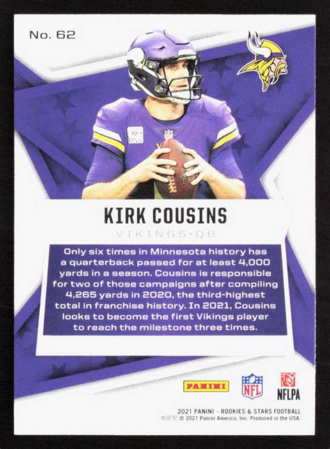 2021 Panini Rookies Stars Purple 62 Kirk Cousins For Sale Online