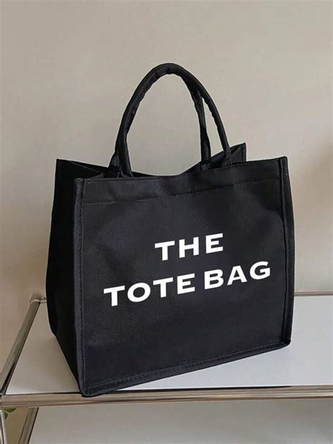 Letter Graphic Shopper Bag Black Double Handle Casual Shein Eur