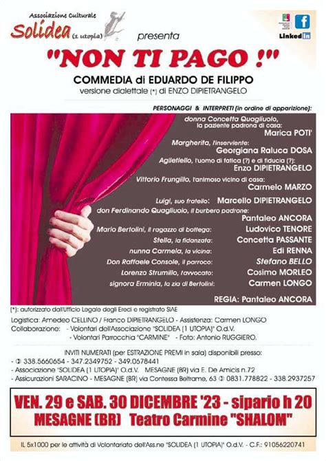 Non Ti Pago In Scena Al Teatro Carmine Shalom Di Mesagne Qui