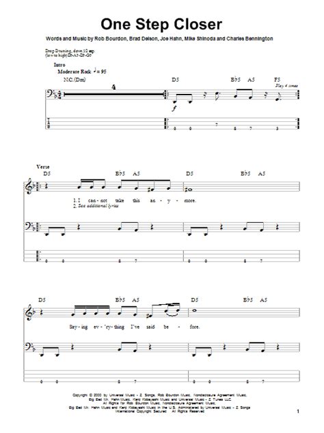 One Step Closer By Linkin Park Sheet Music For Bass Guitar Tab At Sheet