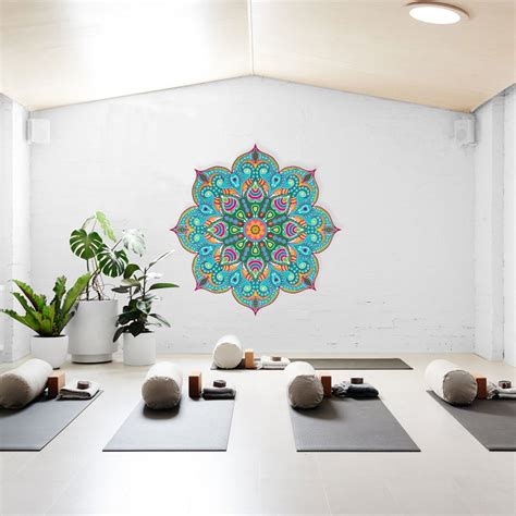 Turquoise Yoga Studio Wall Art Vinyl Mandala Decal Large Stencil