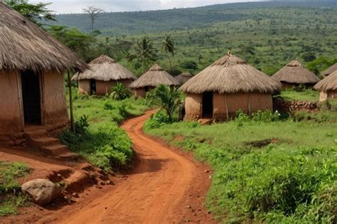 Traditional African Mud Huts Amidst Nature Premium Ai Generated Image