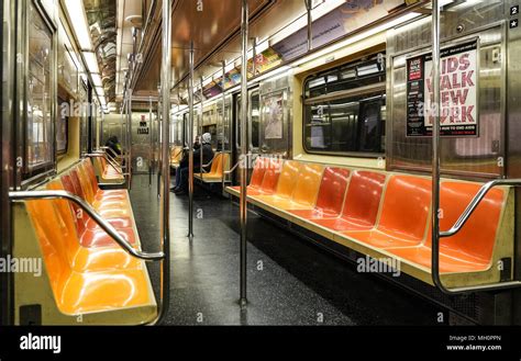 A view of inside a New York subway train. From a series of travel ...