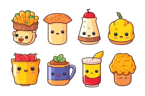 Personnages Kawaii Mignons De Nourriture De Petit Déjeuner Isolés Sur