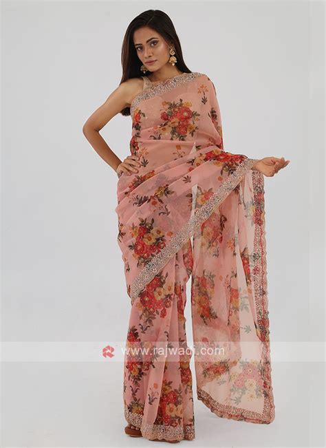 Floral Printed Organza Saree