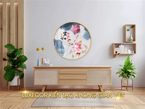 Tranh tráng gương cao cấp cửu ngư quần hội hoa sen treo tường LUXECOR