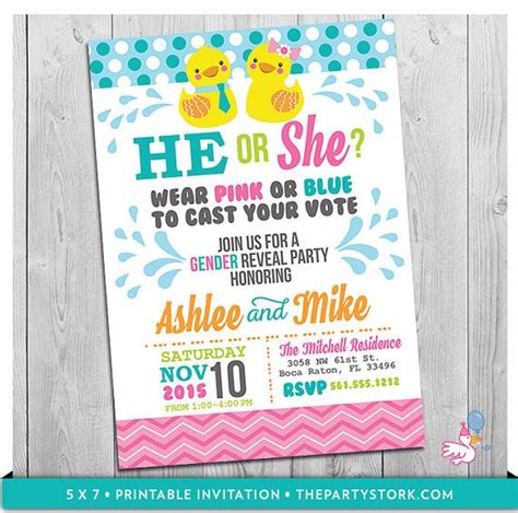 Rubber Duck Gender Reveal Party Invitation Printable He Or Etsy