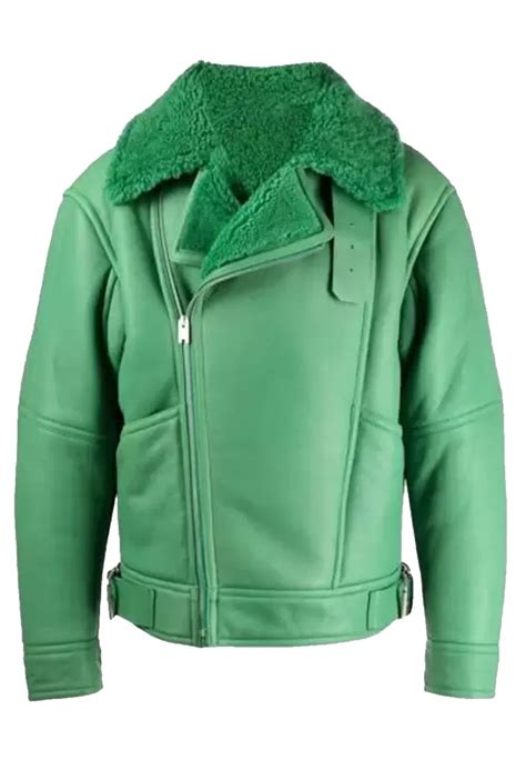 Men S Green Faux Leather Shearling Jacket