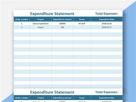 Excel Of Business Expenditure Statementxlsx Wps Free Templates