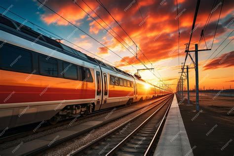 Premium Photo A Train Traveling Down Train Tracks At Sunset