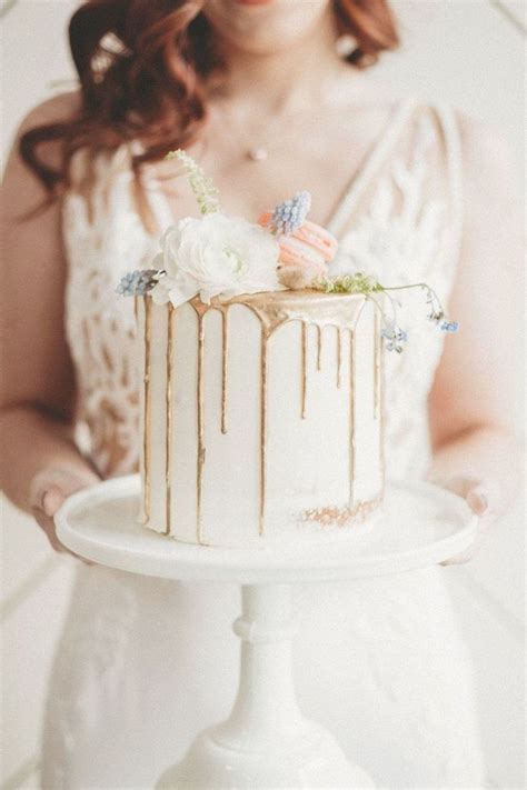 Semi Naked Cake With Gold Drip Peach Blush Macarons And White With