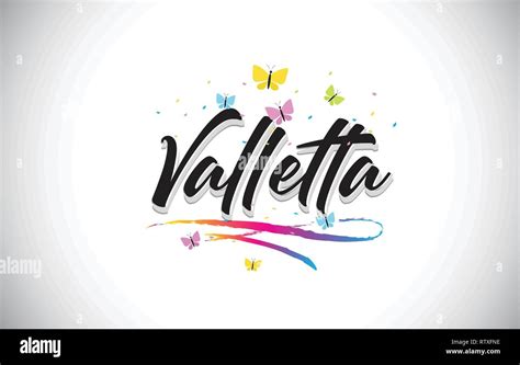 Valletta Handwritten Word Text With Butterflies And Colorful Swoosh Vector Illustration Design