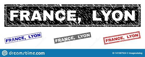 El Grunge FRANCIA LYON Texturizó Los Sellos Del Sello Del Rectángulo