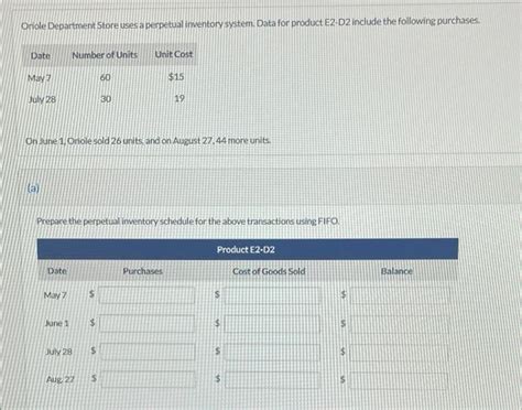 Solved Oriole Department Store Uses A Perpetual Inventory Chegg