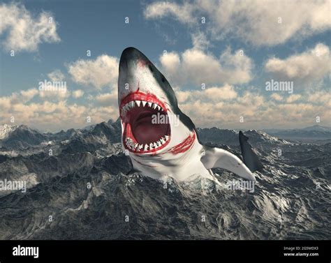 Great White Shark Jumping Out Of Water