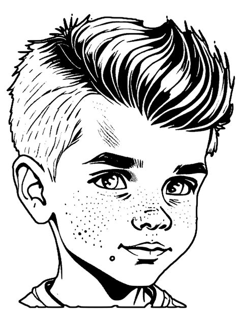 Full Face Image of a Young Boy with Swept Hair Coloring Page · Creative ...