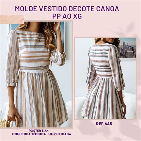 Molde Vestido Decote Canoa PP Ao XG Modelitos Moldes Hotmart