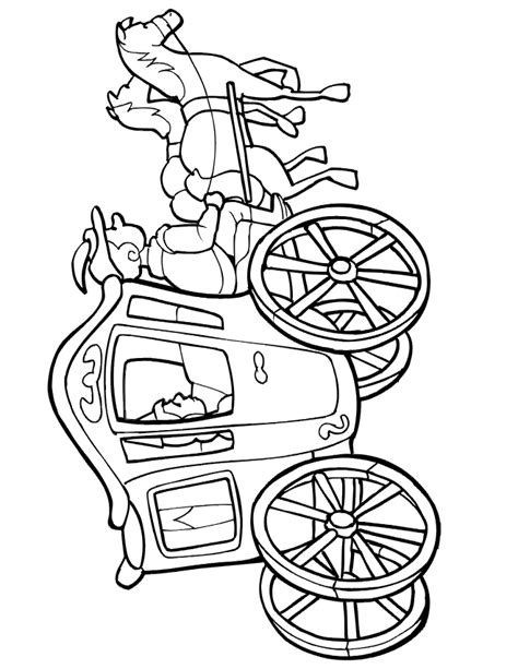 Horse And Carriage Coloring Page | 2 Horses Pulling Carriage