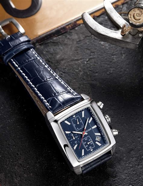 Megir Herrenuhr Quadratisch Retro Blaues Zifferblatt Chronograph