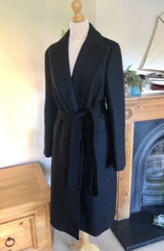 Zara Black Italian Manteco Wool Belted Long Coat Xxl Uk M Xxl Ebay